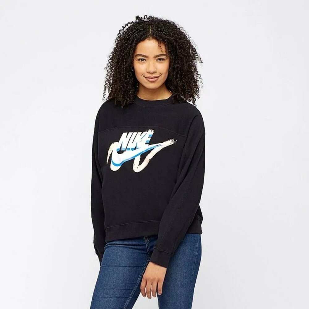 Nike Sportswear Black Archive Boxy Loose Fit Sweatshirt 932126-010 Women's XL